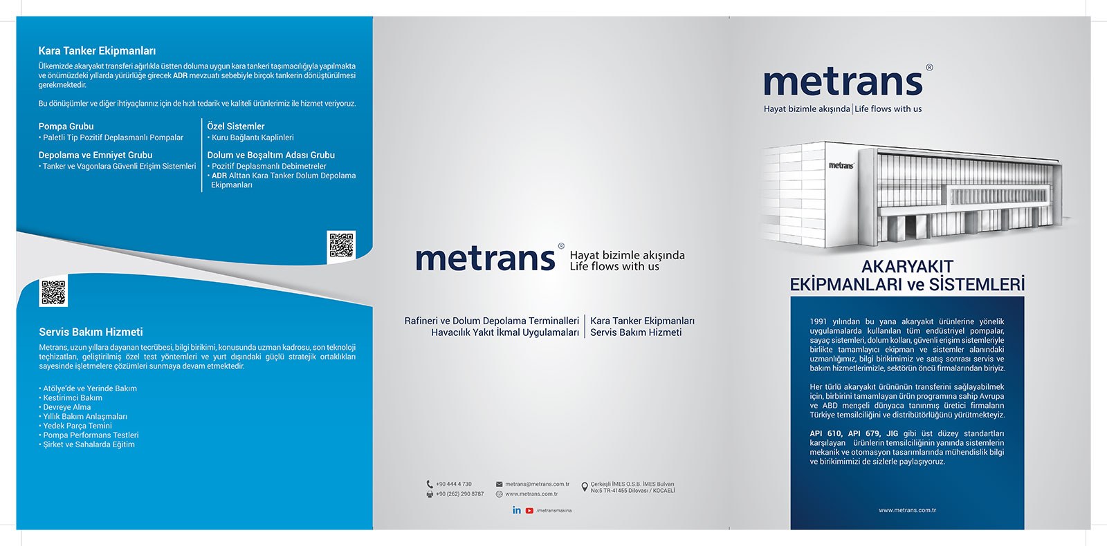 Kara kalem çizim broşür — Metrans endüstriyel pompa ve akışkan transfer sistemleri