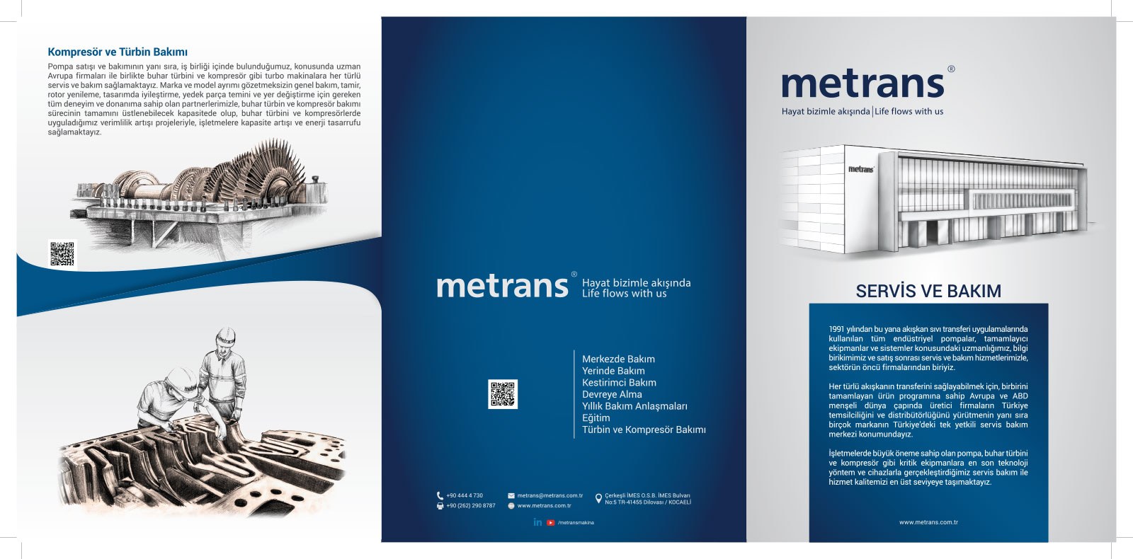 Kara kalem çizim broşür — Metrans endüstriyel pompa ve akışkan transfer sistemleri